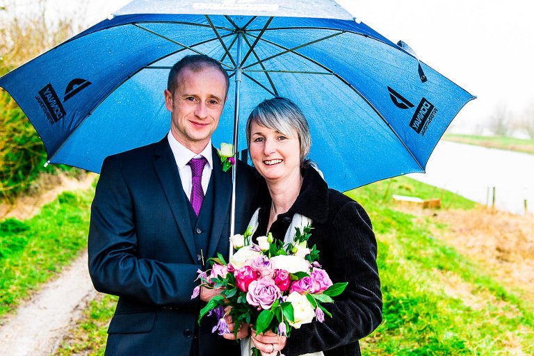Bride and Groom under umbrella
