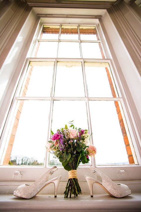  Dovecliff Hall Hotel Wedding Photographer - Cool bouquet and shoes shot