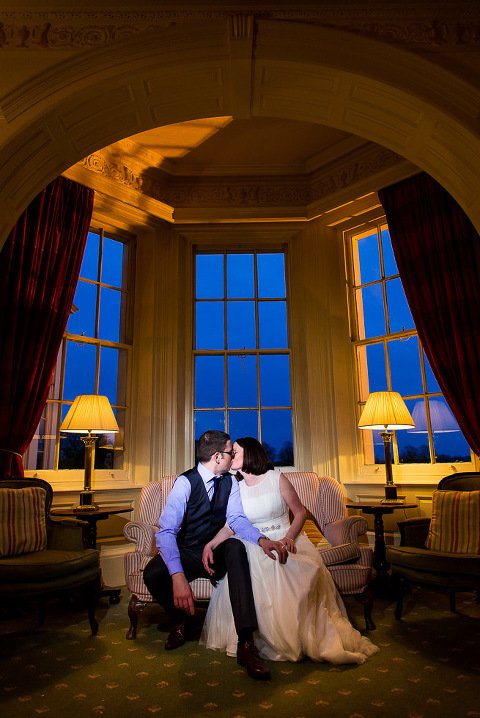 Dovecliff Hall Wedding Photographer - Bride and Groom portrait lit by Godox ad-360 with snoot