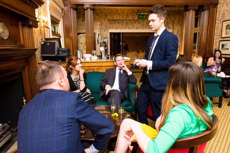 Dovecliff Hall Wedding Photographer - Magician Luca Gallone entertaining wedding guests