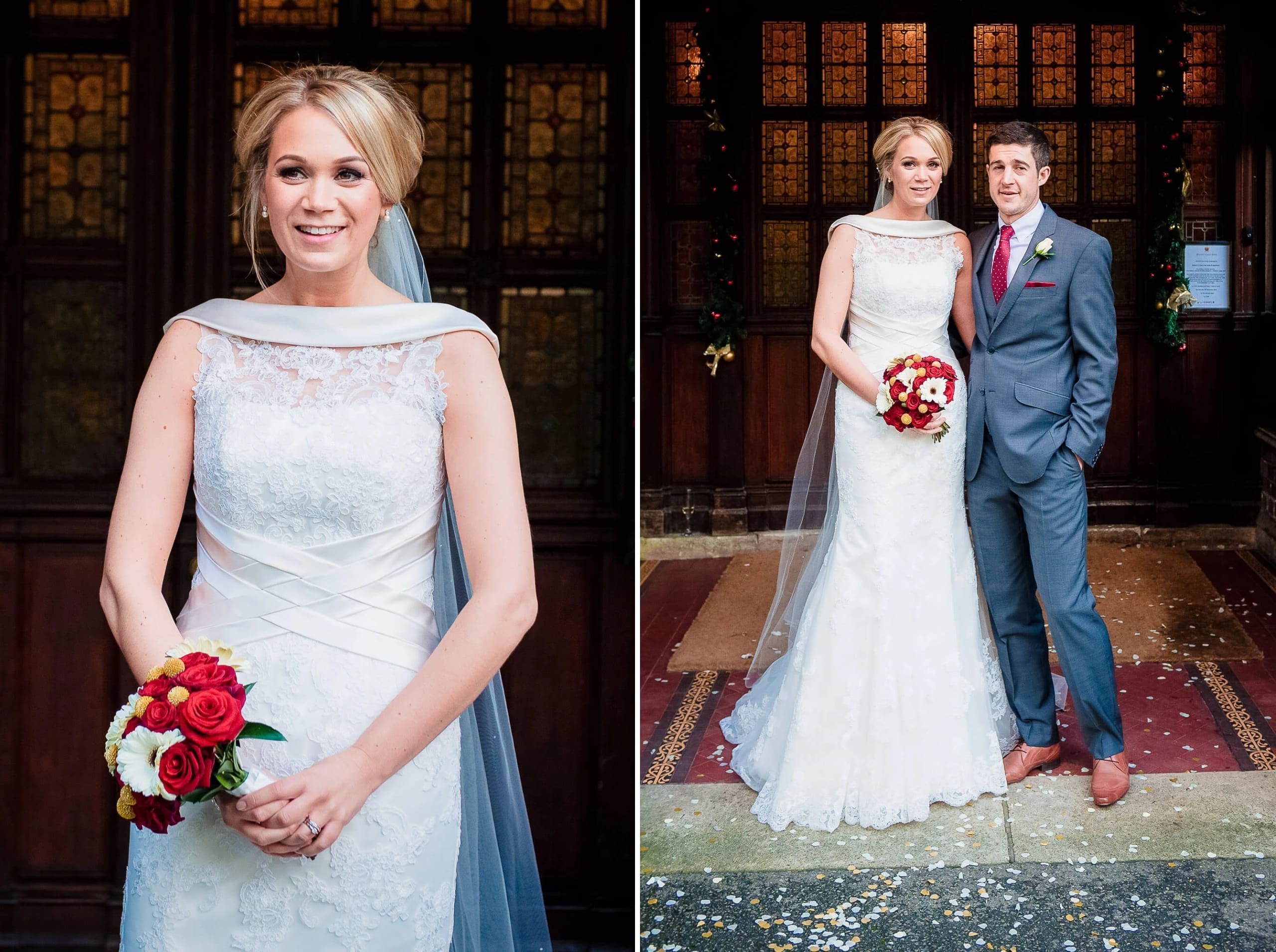 Bride posing for a formal portrait, holding her bouquet and looking toward the camera. — Wedding at Stanhill Court Hotel, Surrey