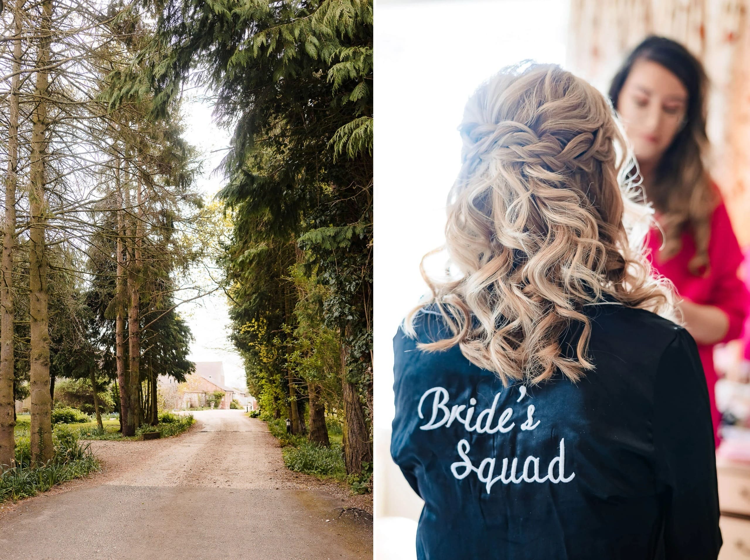 A tree-lined driveway stretches toward a distant building in soft daylight. — Wedding at Manor Mews, Norfolk