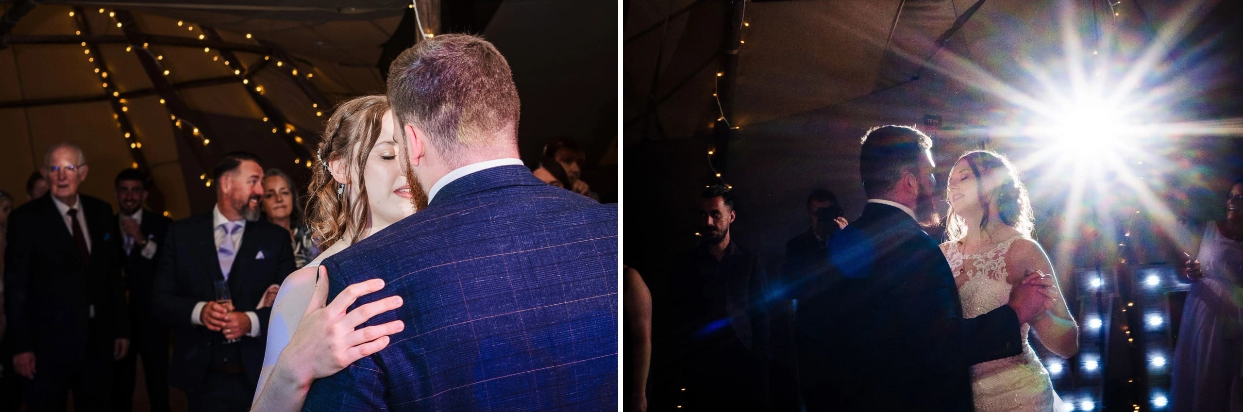 Couple dancing together while guests watch during reception celebration. — Wedding at Moulton Parish Church, Northamptonshire